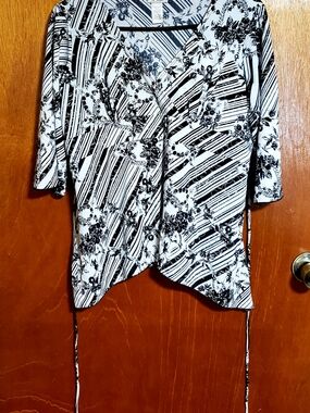 Black & White Floral Stripe Wrap Tunic with Side Tie